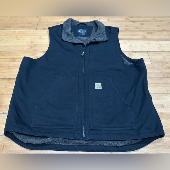 Carhartt Loose Fit Washed Duck Sherpa-Lined Mock-Neck Vest Men’s Size XL Black - Picture 1 of 10